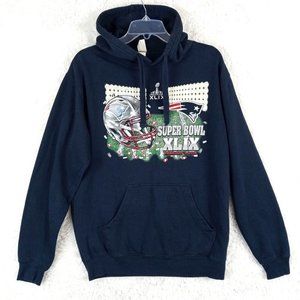 Patriots New England Mens Sweatshirt Hoodie Blue‎ NFL Super Bowl Football Medium